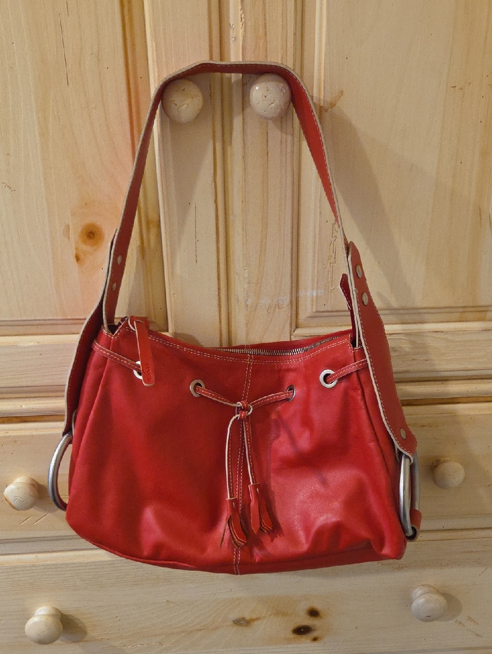 Hogan Italy Red Leather Drawstring Shoulder Bag